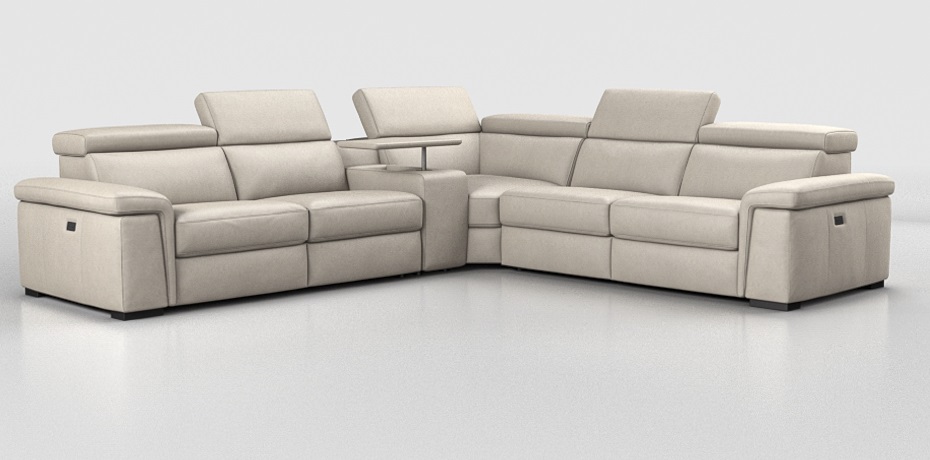 Mossale - corner sofa with 2 electr. recliners and small storage table - left peninsula